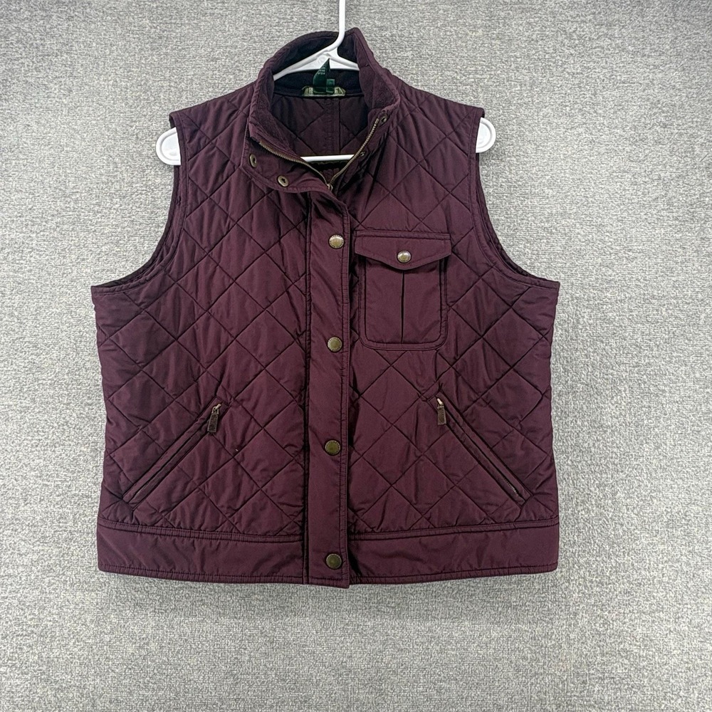 Lauren Ralph Lauren Quilted Vest Women Size XL Borgandy Casual